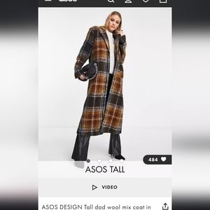 ASOS DESIGN Tall dad wool mix coat in brushed check in brown